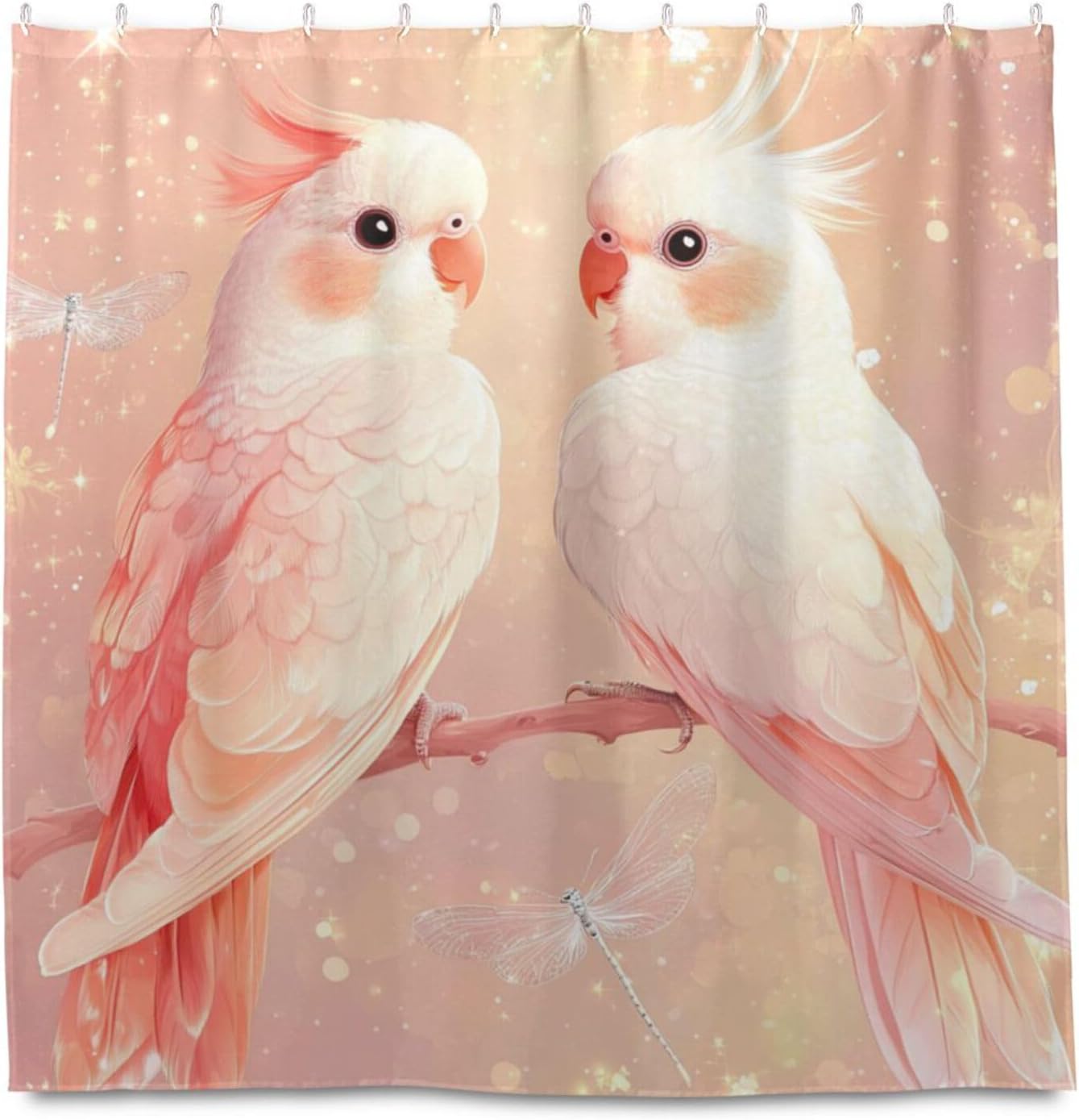 72x72 Inch Cloth Waterproof Shower Curtain Bathroom with Washable Curtain Chic Shower Liner for Print Beauty Cockatiel Rose Gold