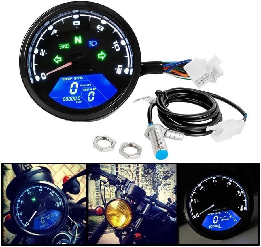 Motorcycle Speedometer Gauge 12V Motorcycle Tachometer Tachometer Fuel Meter Dashboard Gauges Odometer Digital Indicator Motorbike Accessories Universal