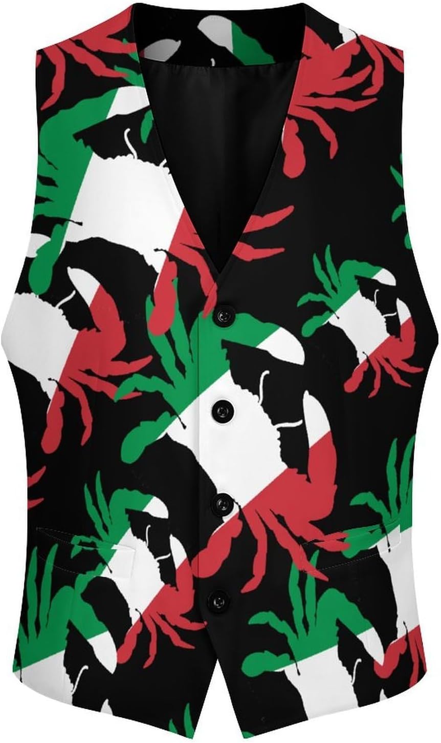 Italian Flag Crab Men's Suit Vest Formal Vests Casual Dress Fit Waistcoat Casual Tuxedo for Business
