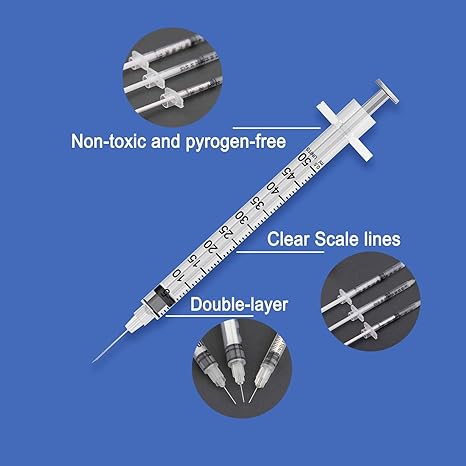 0.5ml Syringe with Needle,31G 0.5cc 5/16 Inch 8mm Needle and Syringe,Individually Wrapped,Pack of 30