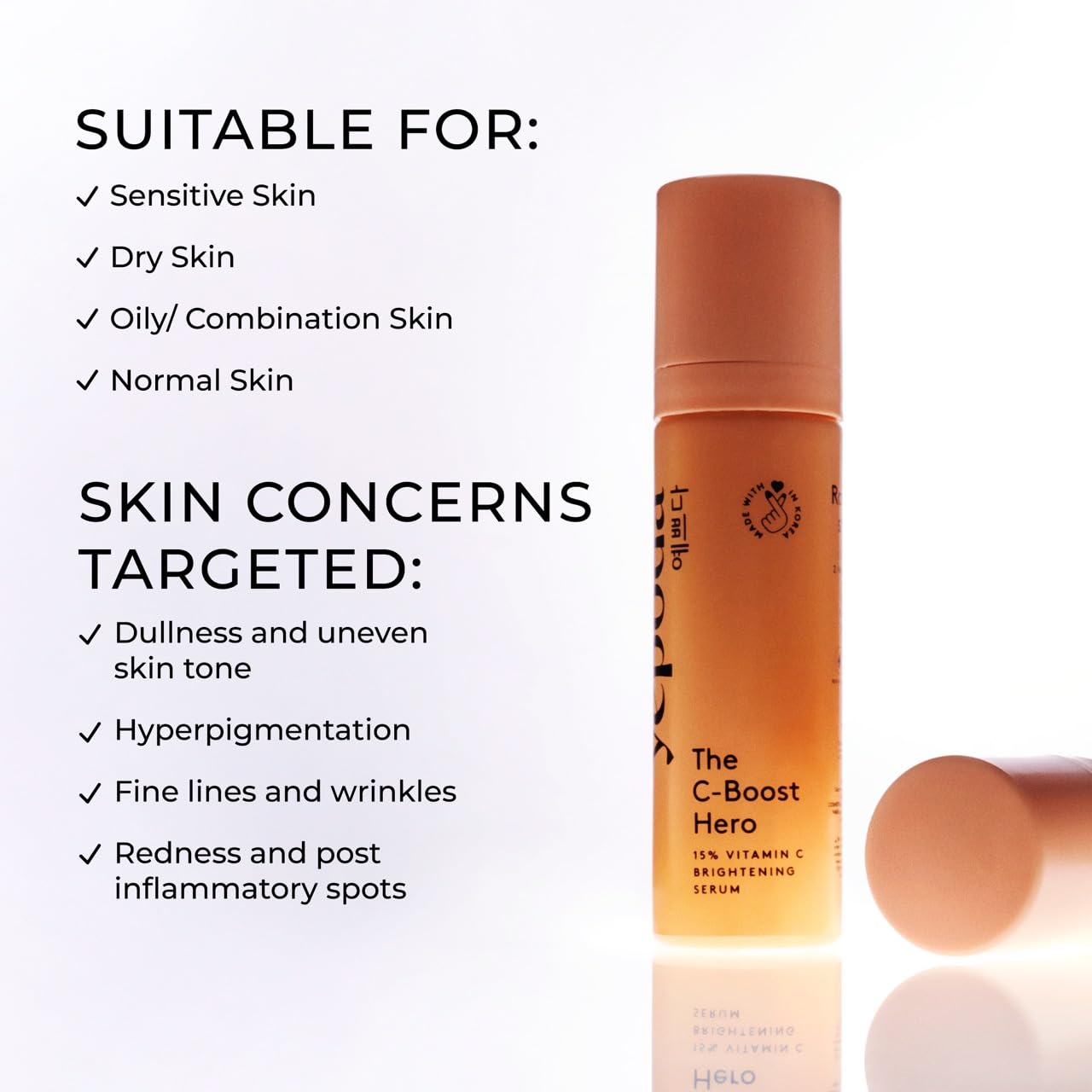 Yepoda The C-Boost Hero – 15% Vitamin C Serum with Hyaluronic Acid, brightening vegan Korean serum for uneven skin tone and fine lines, suitable for all skin types, 1.01 FL. OZ.