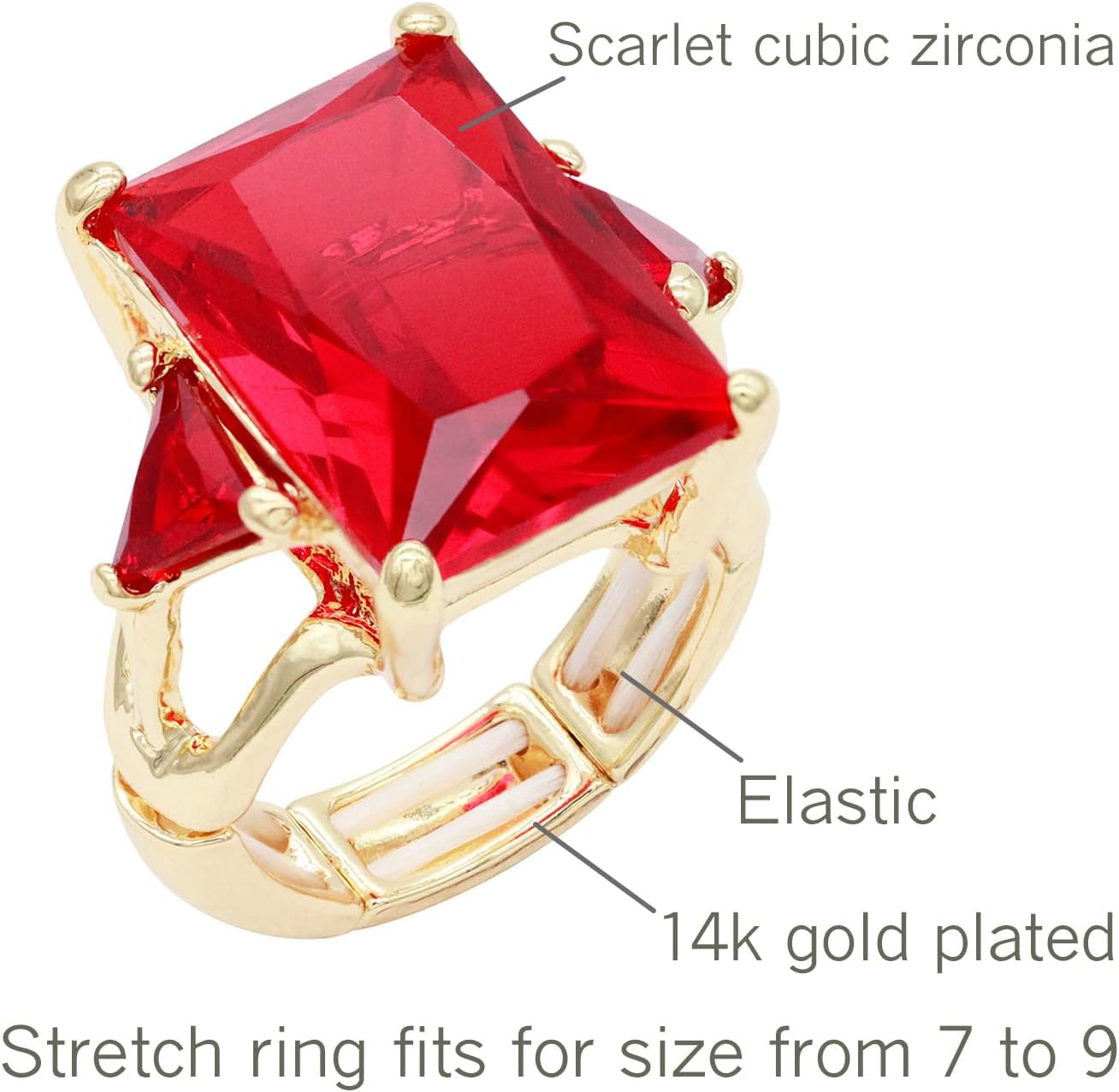 Lavencious Big Bold Radiant CZ Stones Stretch Rings for Women Size for 7-9 - Image 2