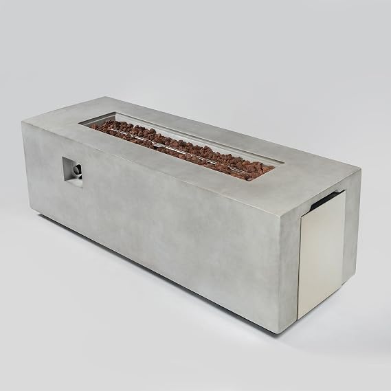 70 Concrete Fire Pit Table, 60,000 BTU Propane Fire Table | Hidden Propane Tank | Extra Long Fire Table | For Patio Pool Backyard | Lava Rocks & Lid & Rain Cover