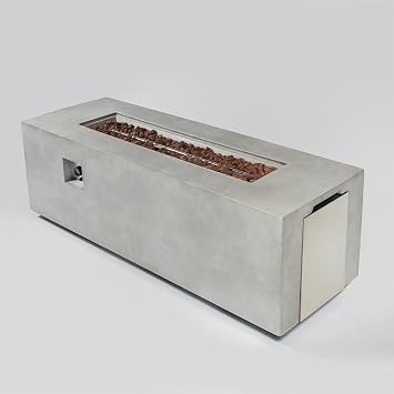 70 Concrete Fire Pit Table, 60,000 BTU Propane Fire Table | Hidden Propane Tank | Extra Long Fire Table | For Patio Pool Backyard | Lava Rocks & Lid & Rain Cover