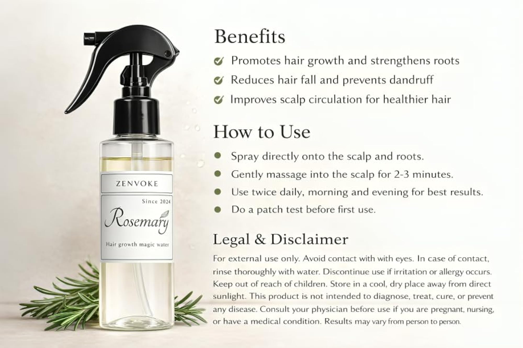 Pure Rosemary Water, Natural Hair Growth Tonic