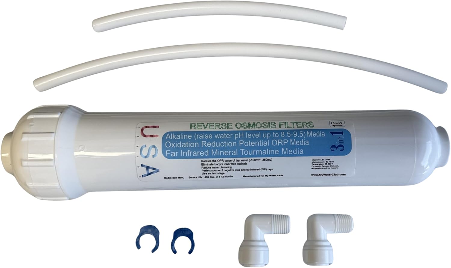 3-in-1 Alkaline Remineralization Filter with pH Adjustment | ORP Media + Tourmaline | 3/8" Quick-Connect Fittings