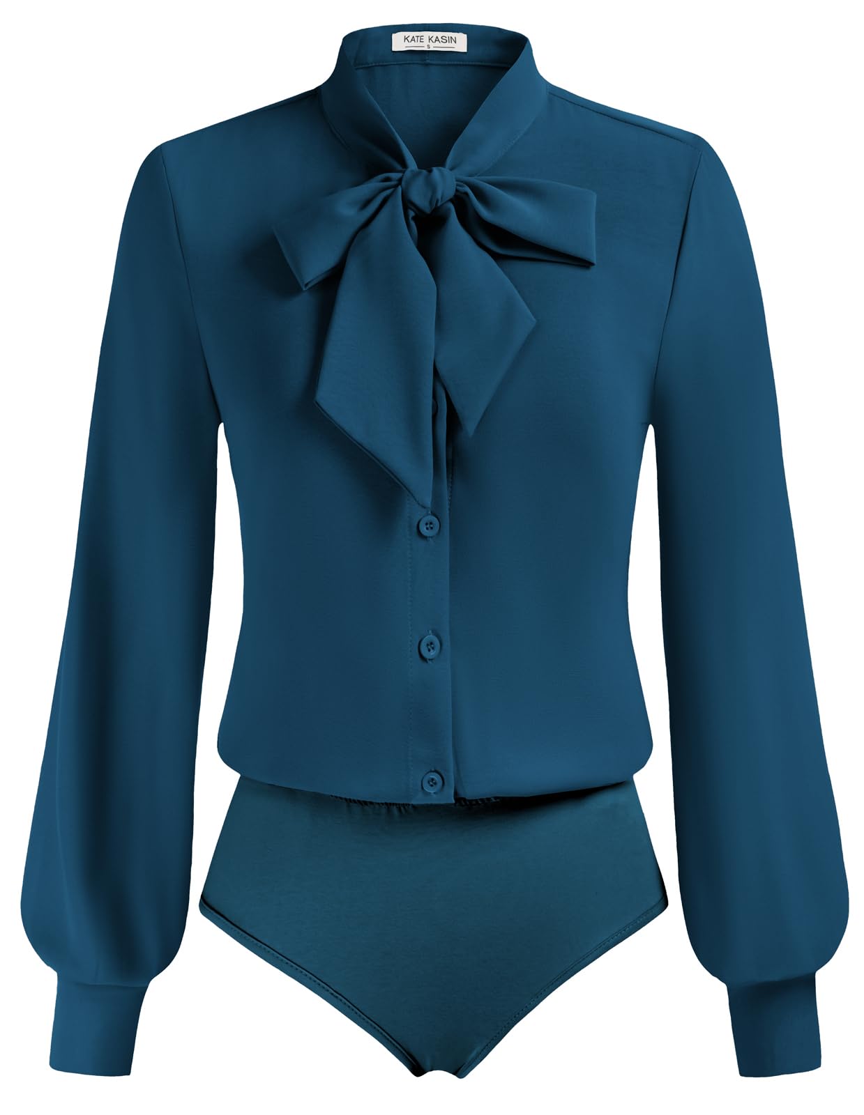 Kate Kasin Damen Blusenbody Elegant V-Ausschnitt Langarm Blusen Casual Business Outfit Blusen Tops