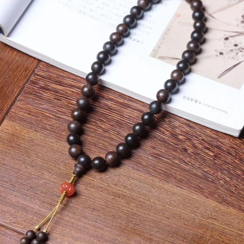Chapelet de perles de bois d'agar violet, bijoux bouddhistes artisanaux - 7