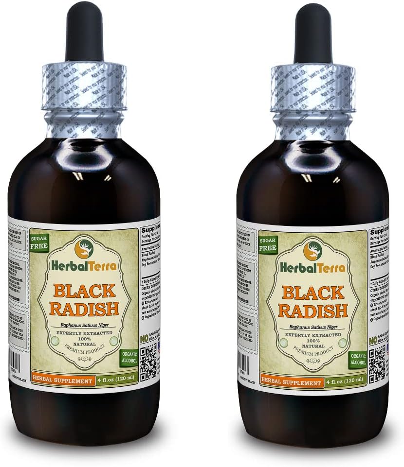 Black Radish (Raphanus Sativus Niger) Tincture, Dried Root Liquid Extract (Brand Name: HerbalTerra, Proudly Made in USA) 2x4 fl.oz (2x120 ml)