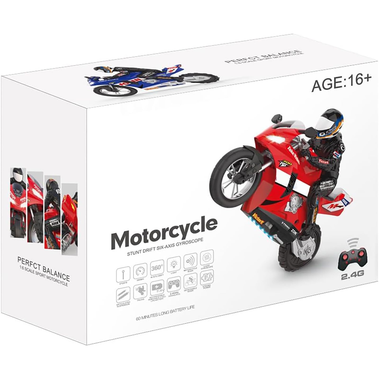 Generico Moto Radiocomandate, Modello di Motocicletta Elettrica a Doppio Motore a Due Ruote Autobilanciante in Scala 1/6 2,4GHz con Giroscopio a Sei Assi per Adulti (Versione RTR),Rosso