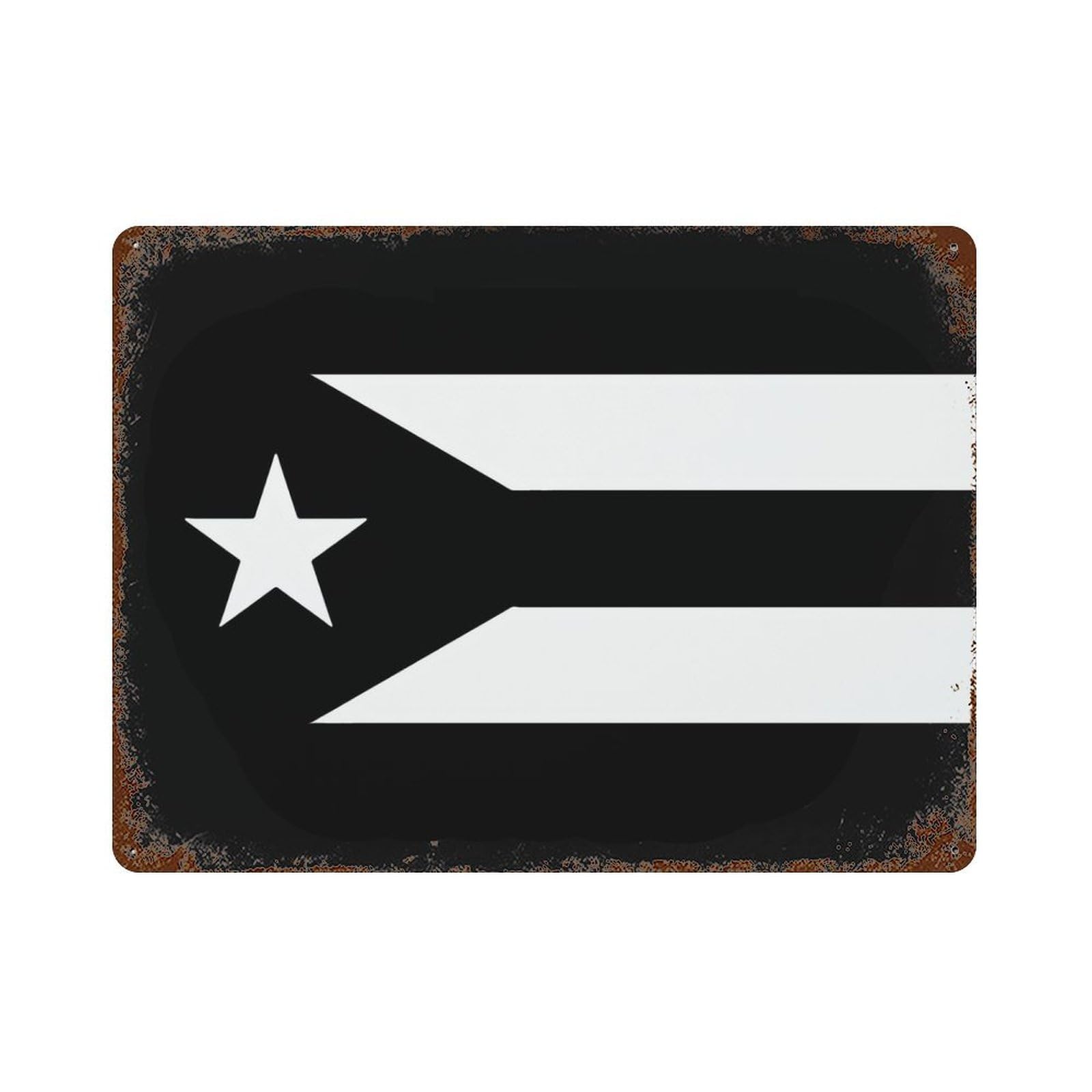 KWQDOZF Black And White Porto Rico Porto Rico Theme Metal Tin Sign,Vintage Iron Hanging Plate Horizontal with Rust Poster Wall Decor 12x16inch