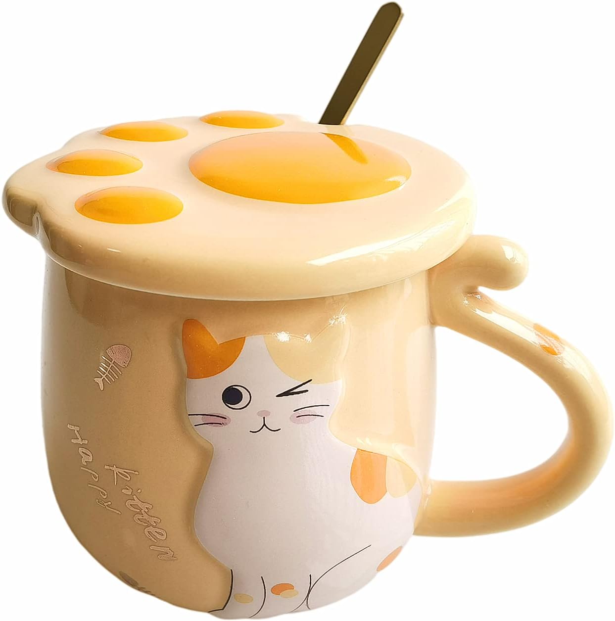 Floette Cute Cat Mug Ceramic Novelty Ceramic Coffee Mug Novelty Coffee Mug Cup Gift for Cat Lover(A20)
