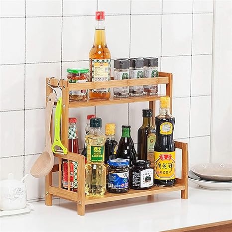 Amazon Sb 調味料収納 調味料収納ラック 台所収納ラック 調味料棚 キッチンラック 多機能のキッチン収納ラック スパイスラック 天然竹製 2段 ナチュラル 省スペース 幅41 7 奥行18 高さ37cm 調味料 スパイスラック オンライン通販