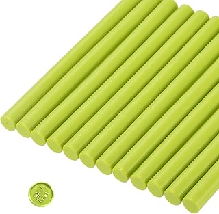 MECCANIXITY 12 Pcs Yellow Green Cylinder Sealing Wax Stick Glue Gun Wax Seal Rod Craft Adhesive Waxing for Letter Seal Wax Stamp,Wedding Invitations, Packaging Decoration