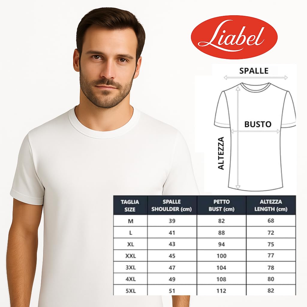 Set 3-6 Maglia Termica Uomo Liabel, Made in Italy - 100% Caldo Cotone Interlock - Intimo Invernale Morbido e Traspirante - Maglie a Manica Corta in Thermocotton Bianco o Nero, 3 o 6 Pezzi