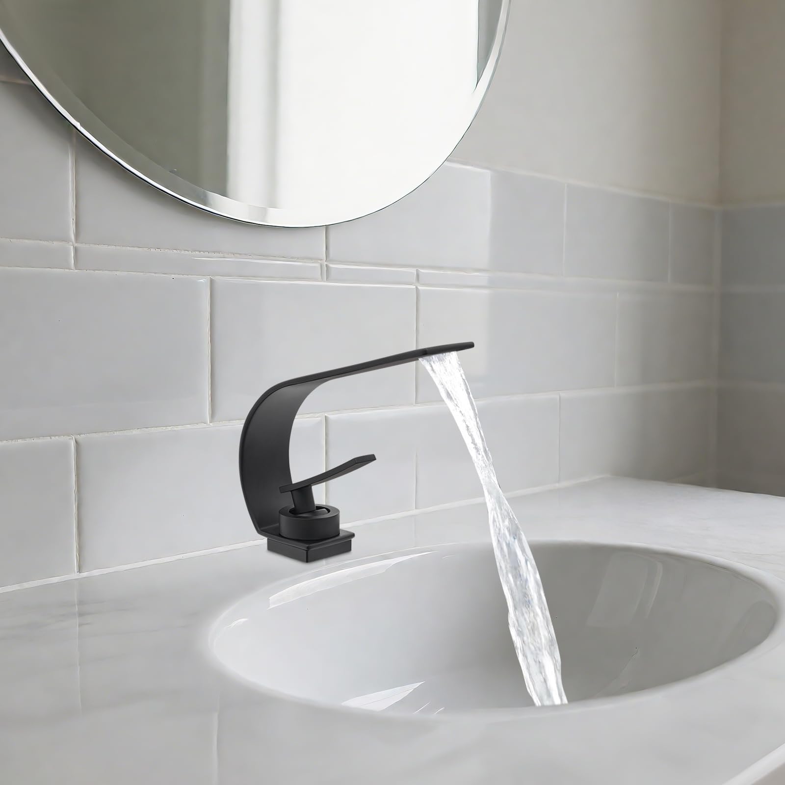 Grifo de lavabo con grifo monomando y cartucho de cerámica, grifo de lavabo con conexiones de 1/2 y 3/8 pulgadas, mangueras flexibles (orificio de 3,1 – 4,2 cm de diámetro), para casa y apartamento