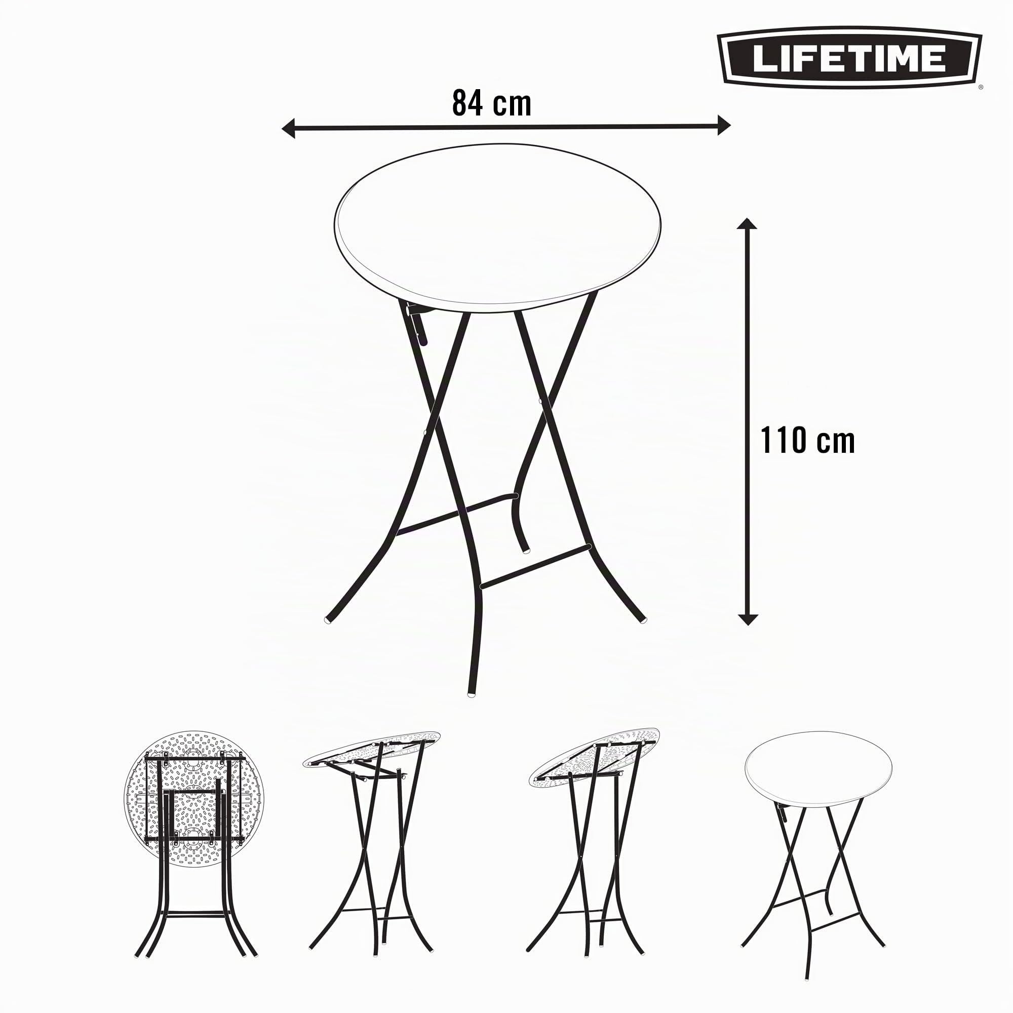 Lifetime 92120 - Mesa Plegable Redonda Alta | Mesa Redonda jardín, terraza, Patio, balcón | Medidas Ø84cm, Altura 110cm | Mesa Redonda Exterior Eventos, Mesa Catering Plegable | Muebles Lifetime