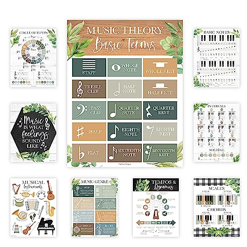 Affiches de musique pour éducation en classe style ferme (Lot de 9)