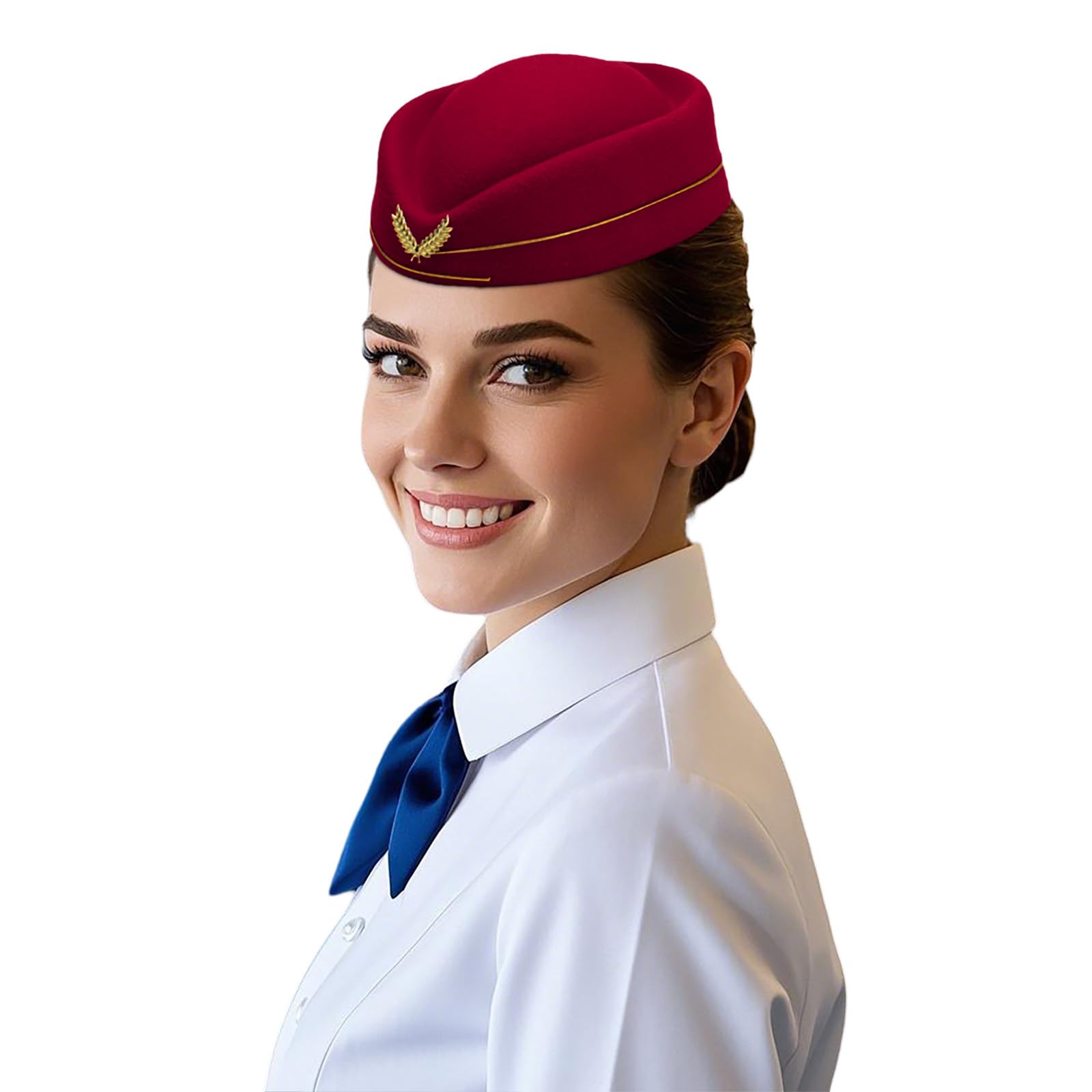 Womens Stewardess Cap Flight Attendant Hat Air Hostess Uniform Cabin Crew Accessory Cosplay Costume Halloween Party Fancy Dress Wine
