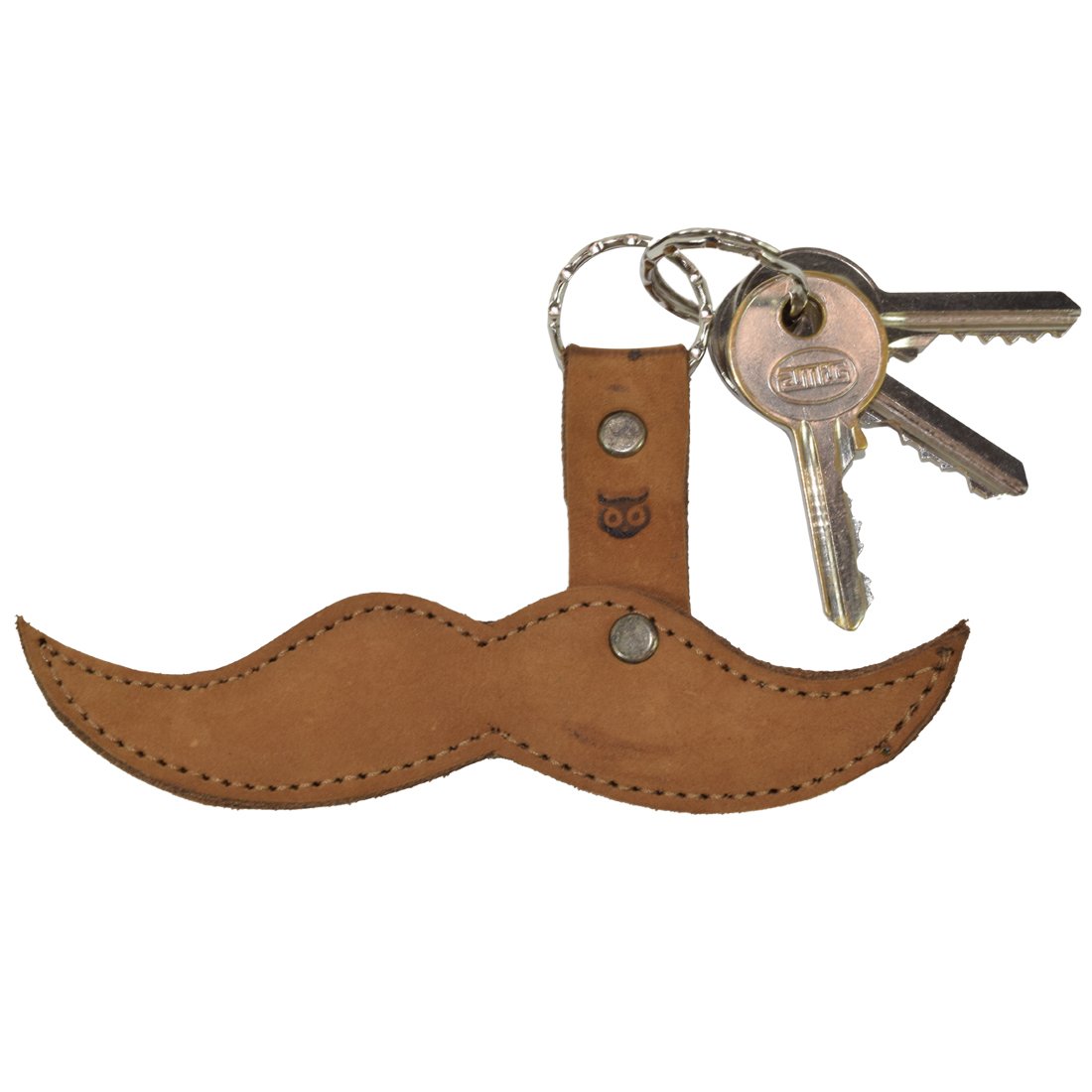 Hide & DrinkRustic Leather Hipster Moustache Keychain Holder Handmade Toffee Suede