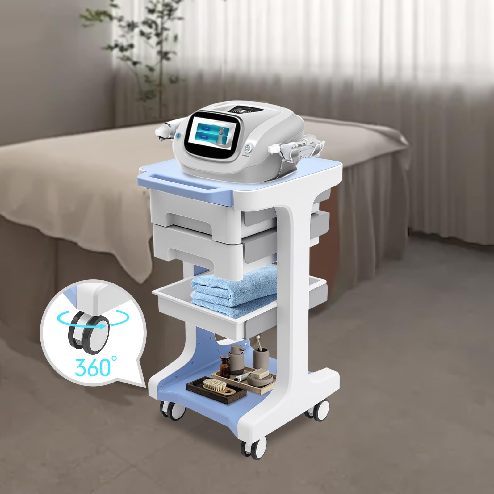 Carrello medico Beauty Salon Trolley con 2 cassetti, carrello/carrello, carrello da lavoro e parrucchiere, 41 × 41 × 67 cm, blu