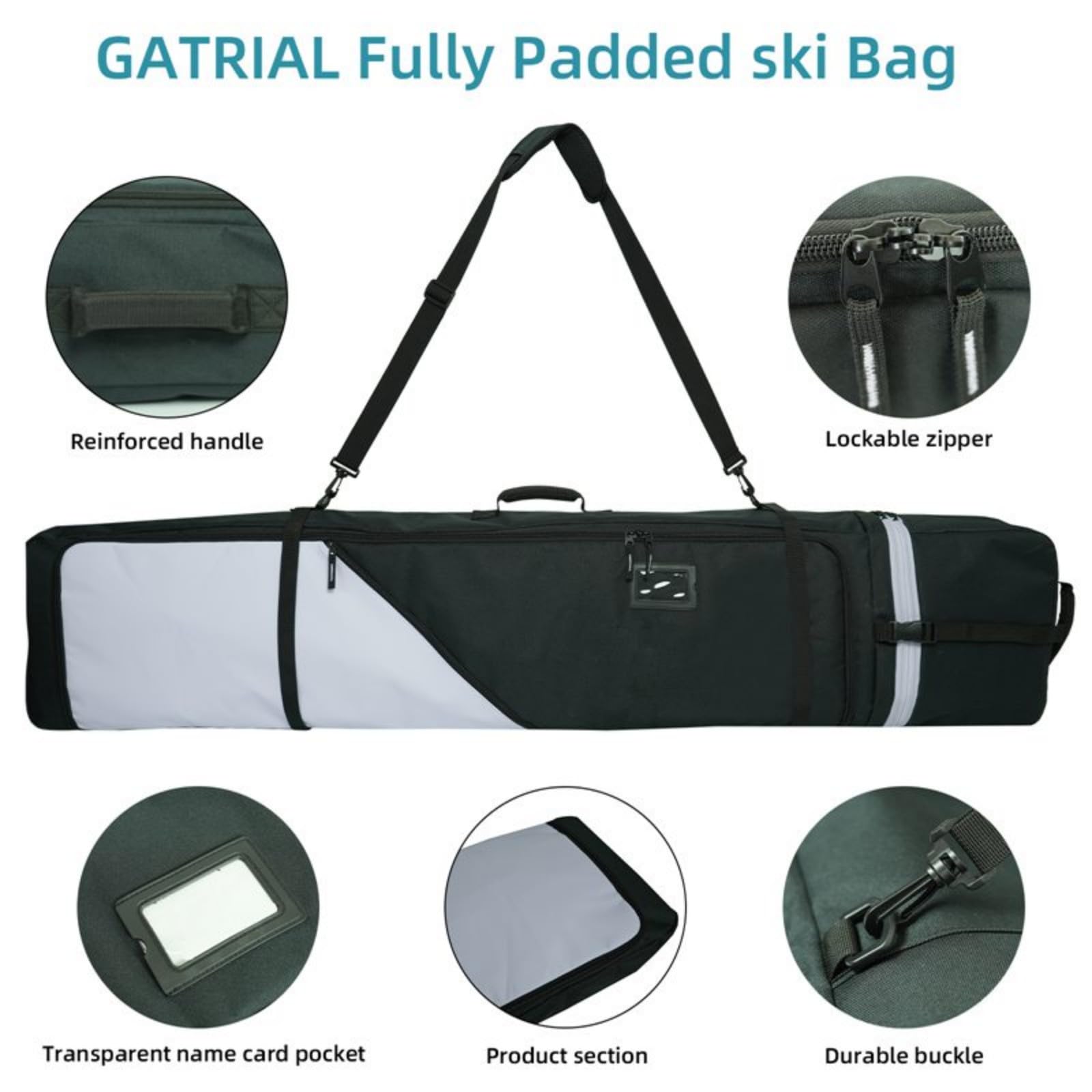 AUMTISC Bolsa de Snowboard Acolchada, Resistente con Forro Interior Impermeable, Correas Ajustables para el Hombro, Apta para Snowboard de 155 a 180 cm