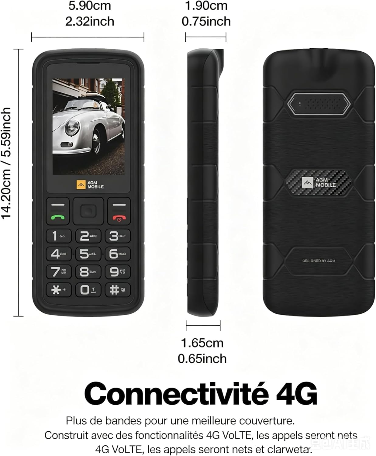 AGM M9 4G Téléphone Portable Robuste IP68/IP69K 3 Slot SIM Radio FM 1200mAh