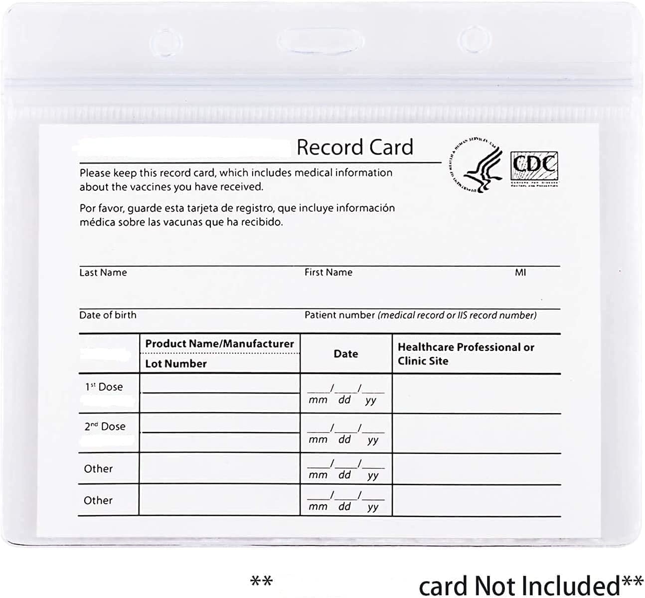 CDC Card Protector 4 X 3 in Immunization Record Horizontal ID Card Name Tag Badge Cards Holder Clear Vinyl Plastic Sleeve with Waterproof Type Resealable Zip(6 Pack)