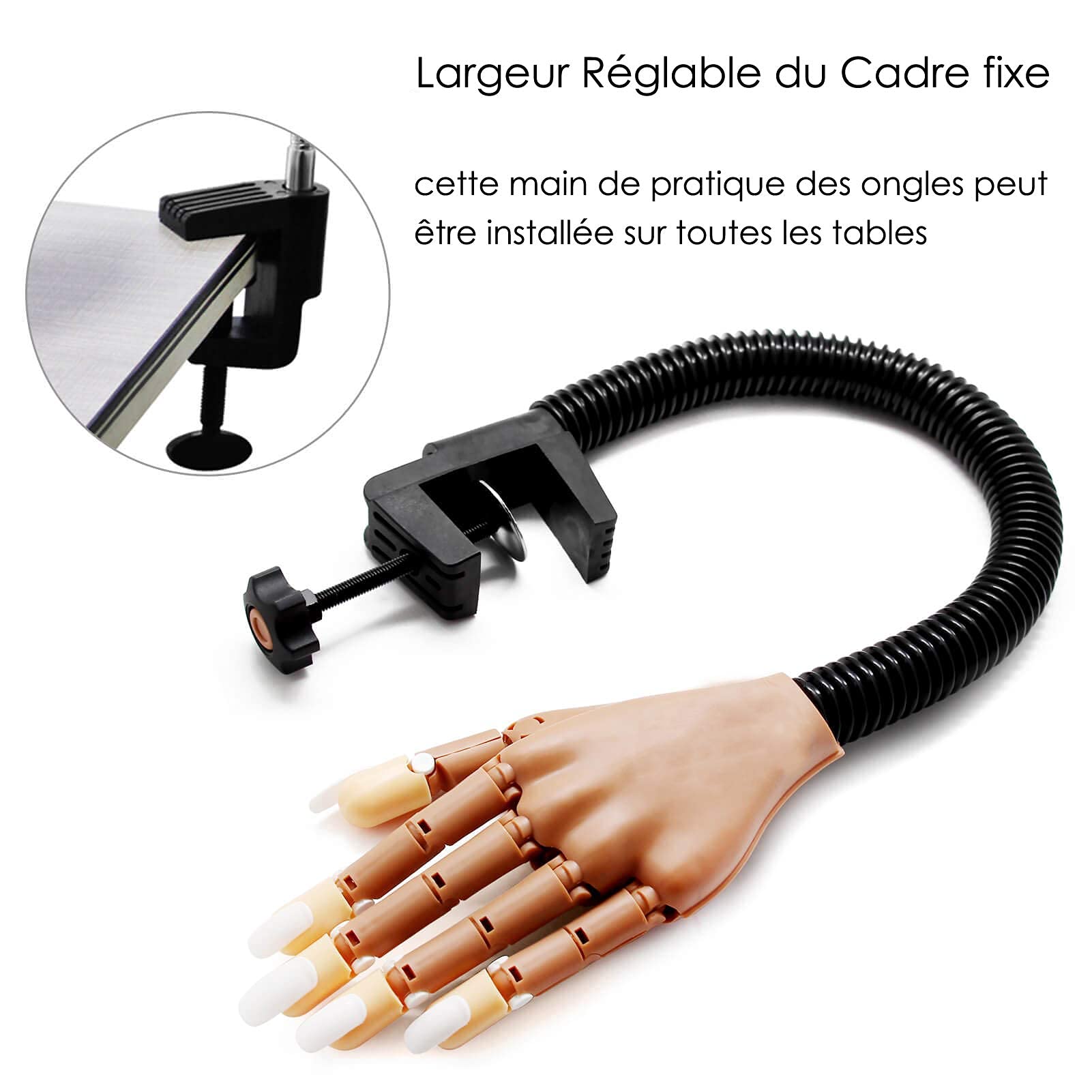 Pratique Faux Nail Art, Mains et Doigts d'entraînement Flexible + 400 pièces Pointes d'ongles Remplaçables (Marron)