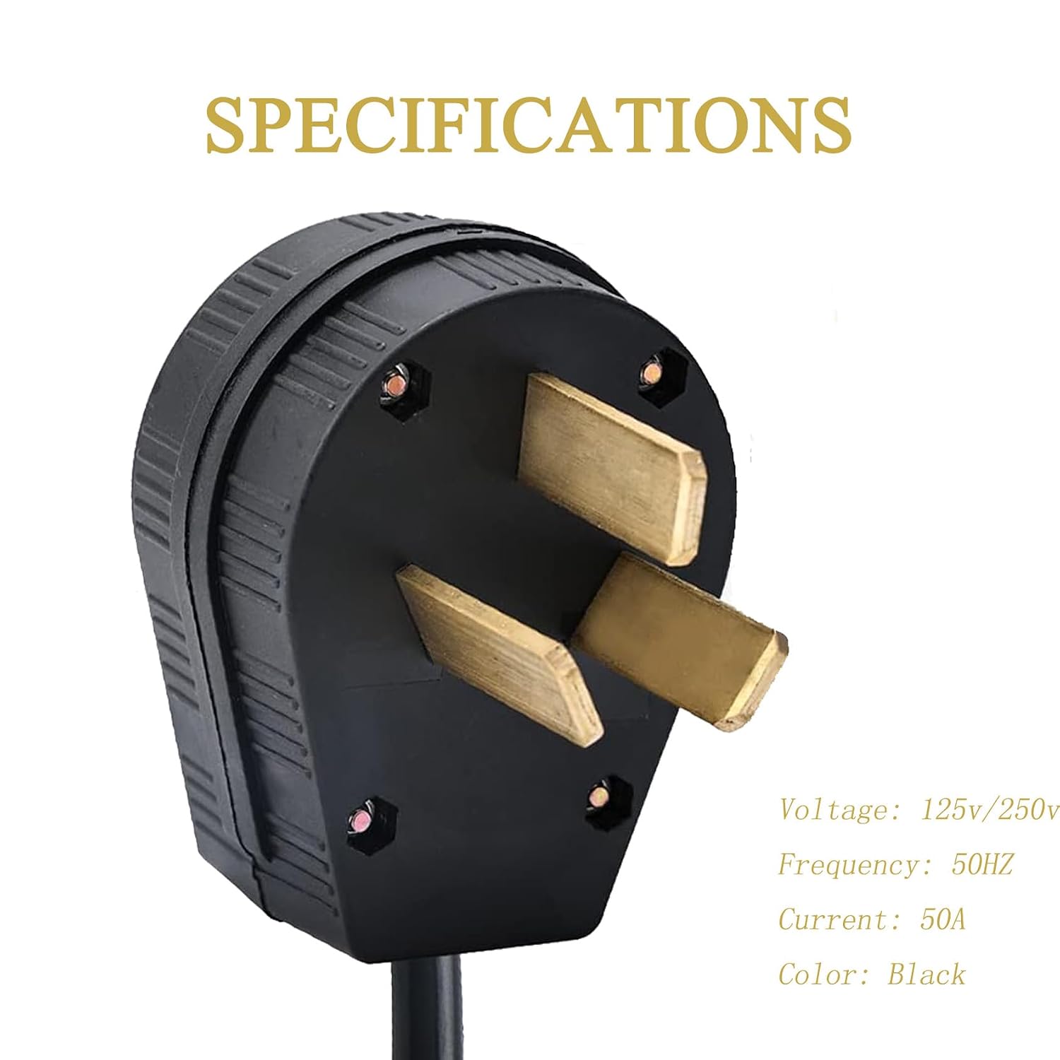 Nema 10-50P Plug 50 Amp 125/250 Volt Plug with 3 Pole 3Wire Heavy Duty Spec Industrial Grade for Dryer and Ranges
