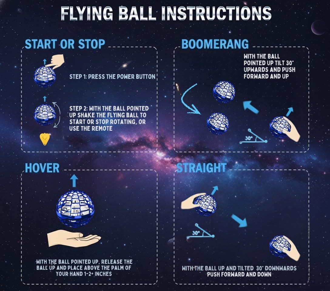 TOY TOWN 2024 Upgraded Flying Orb Ball (Blue) - Magic Hover Boomerang Spinner, Cosmic Globe with RGB Lights, Cool Gift for Kids, Teens, Adults - Indoor Outdoor Hand Drone Fidget Toy