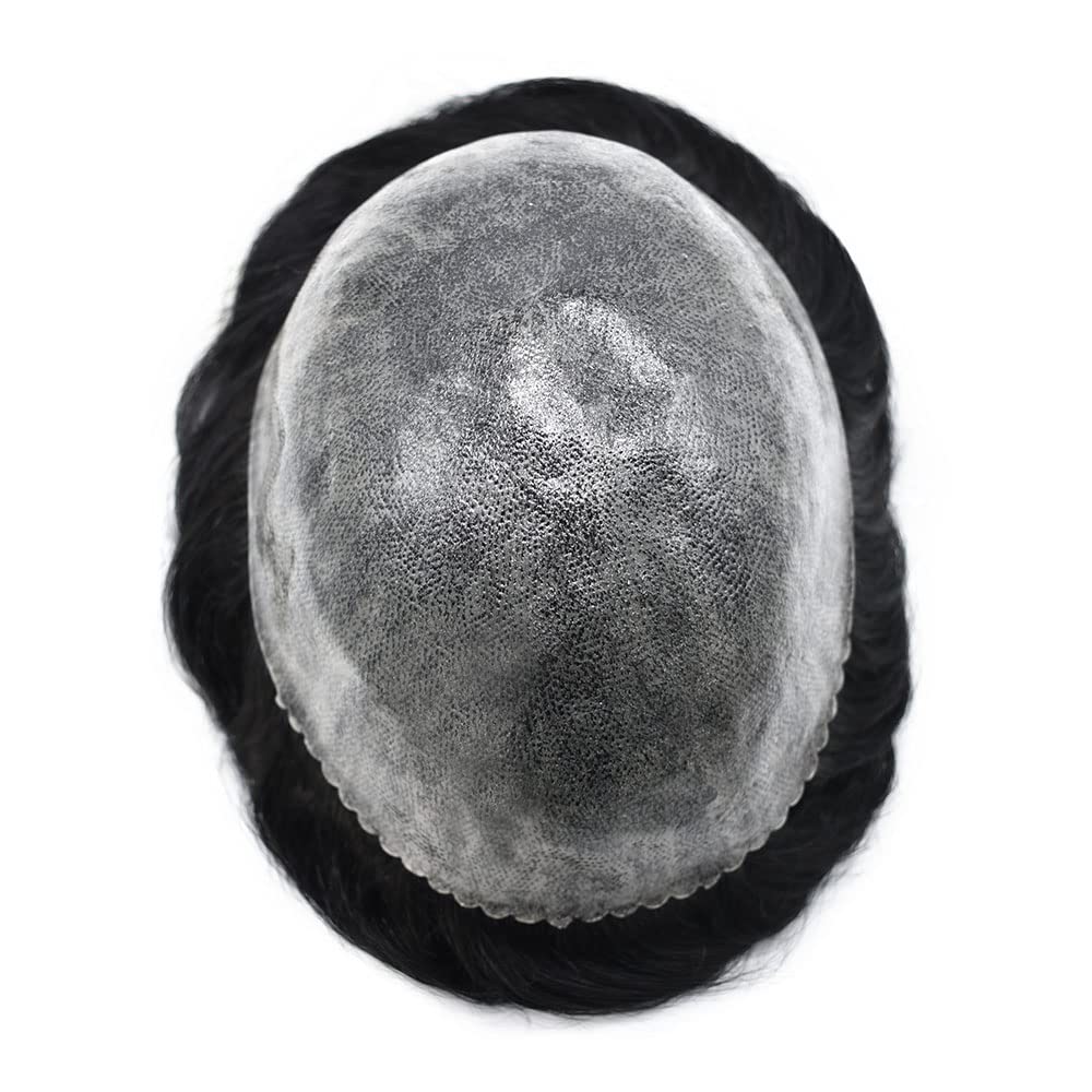 Toupee for Men Thin Skin PU Injection Mens Wig Unit Real Natural Human Hair Piece Mens Replacement System 8''X10''-#1 Jet Black