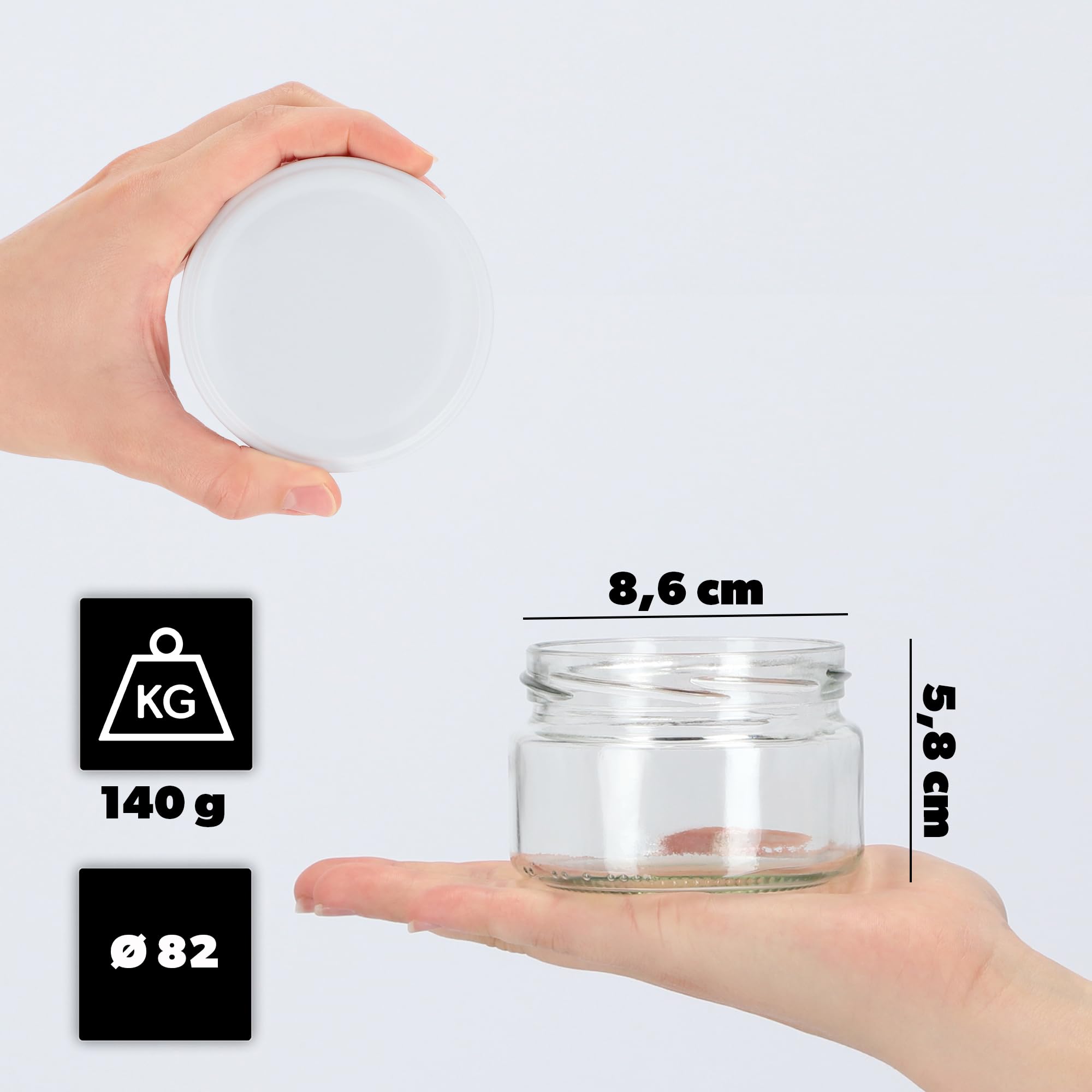 KADAX Małe słoiki na przetwory 250 ml, słoiki na dżem z pokrywką, hermetyczne słoiki na prezent, mini szklanki na miód i przyprawy (100 sztuk, białe)