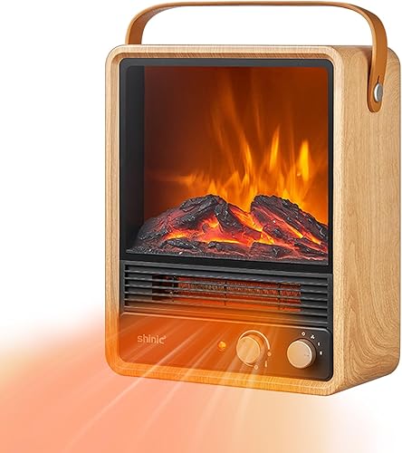 Shinic Calentador eléctrico de chimenea para uso en interiores, calentador de espacio de chimenea de 1500 W con llama 3D realista y sonido