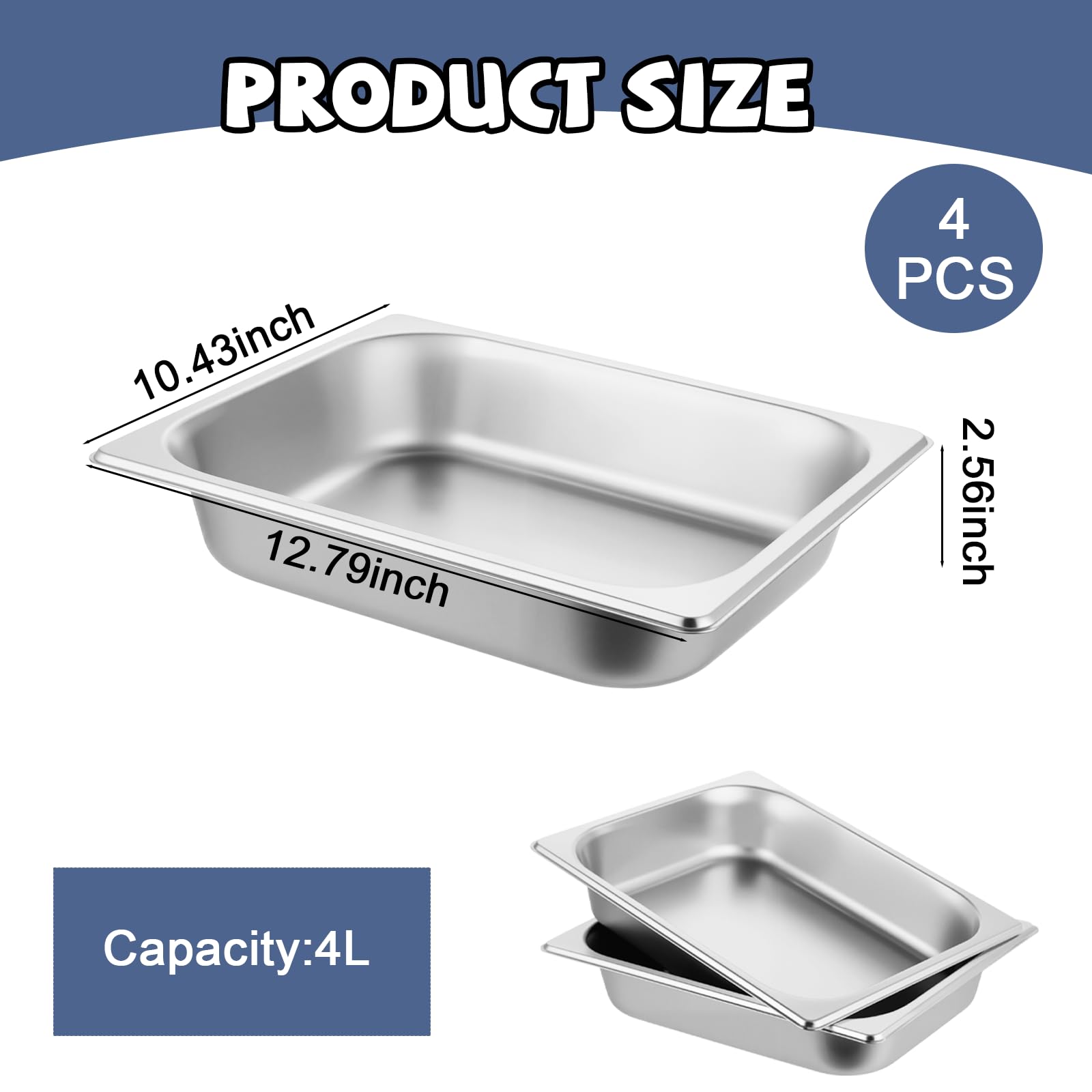 Hotelpfanne, halbe Größe, 6,3 cm tief, 1/2 Größe, Edelstahl, Dampftischpfanne, Panierschalen für Chafing Dishes Buffet Lebensmittel Catering Supplies Party