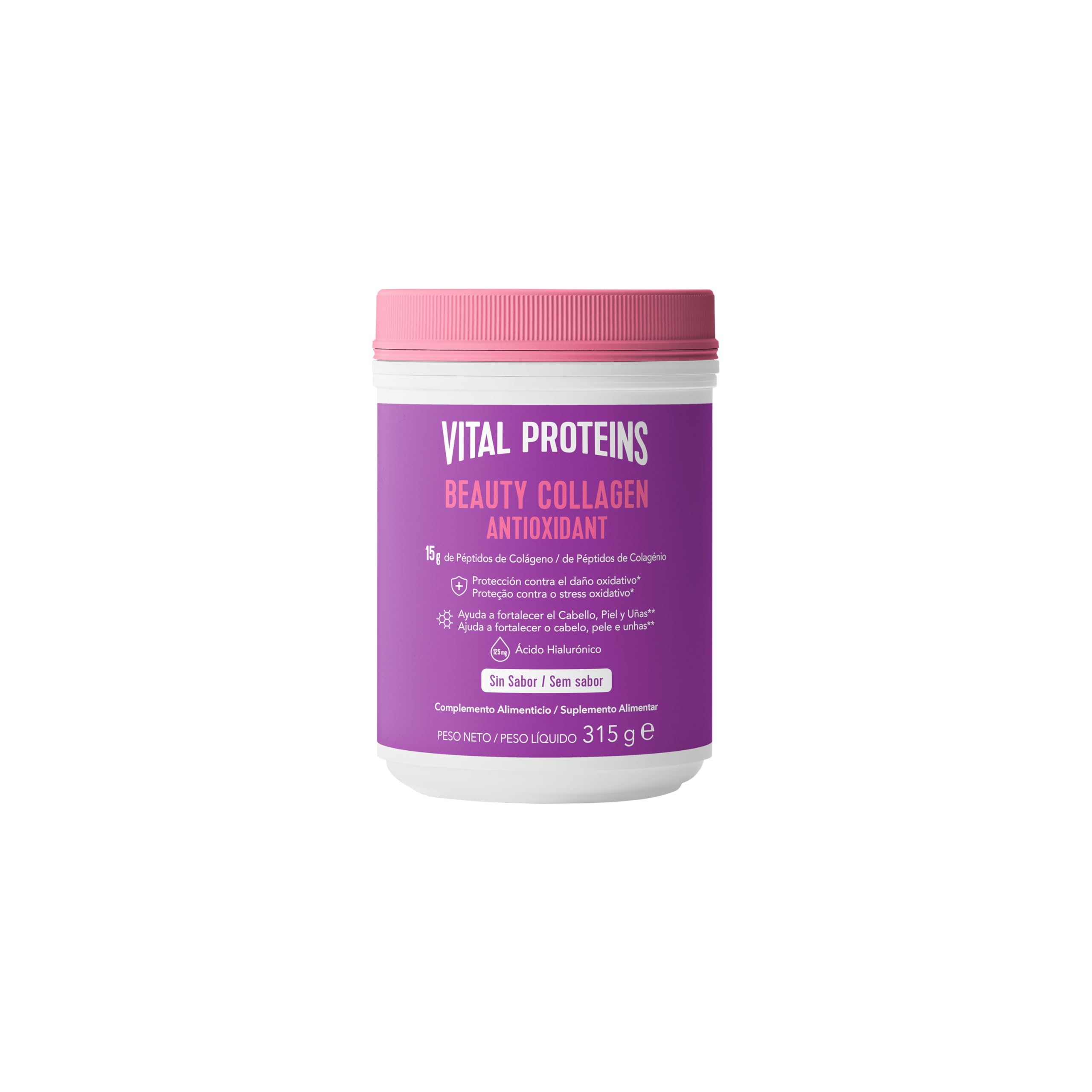 Vital Proteins | Beauty Collagen Antioxidant Sin Sabor | Péptidos de Colágeno + Ácido Hialurónico, Zinc, Cobre y Fibra | Piel, Cabello y Uñas Saludables | Sin Gluten ni Azúcares | 315g
