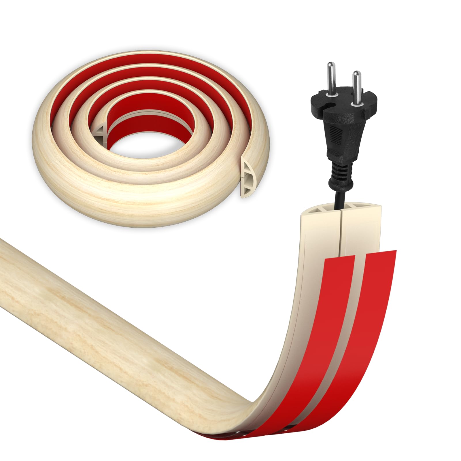 HEMENTEC Kabelkanal Holzoptik Selbstklebend, 3CMx3Meter Kabelkanal Boden Kabelbrücke Fussboden Flexible PVC Bodenkabelschutz, Kabelleiste Boden Flach Kabelabdeckung zum Kabelschutz Haus, Büro