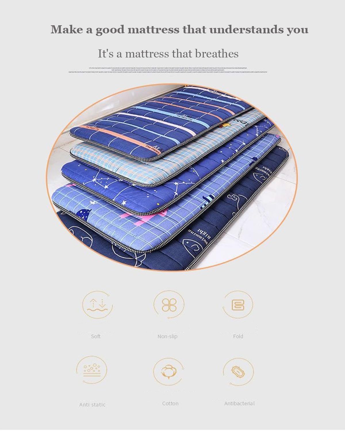 Materasso Futon, Futon Morbido, Materasso Portatile Pieghevole, Futon Giapponese Matrimoniale, Tappetino Tatami Arrotolabile Spesso, For Lettino, Dormitorio, Campeggio(A,90X200cm)