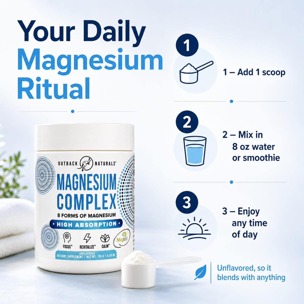 Magnesium Complex Powder - 8 Types of Magnesium, L-Threonate (Magtein), Glycinate, Malate, and More for Brain Health, Relaxation, Maximum Absorption - Unflavored, 30 Servings — Amazon image 6