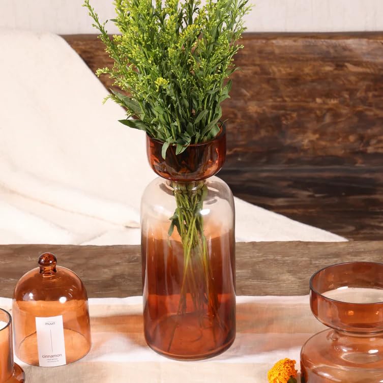 Image of Grande Handblown Glass Vase for Flowers & Home Decor | Haze Brown Decorative Table Vase for Living Room, Dining Table & Gifting