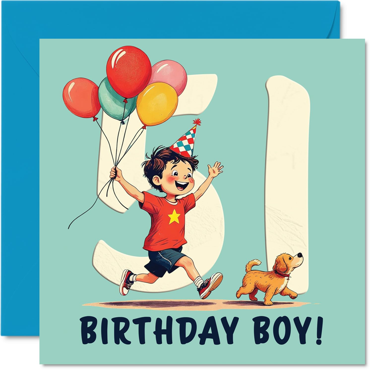 51st Birthday Cards for Men - Balloon Boy - Happy Birthday Card for 51 Year Old Man Neighbour Colleague Husband Nephew, 145mm Bday Greeting Cards