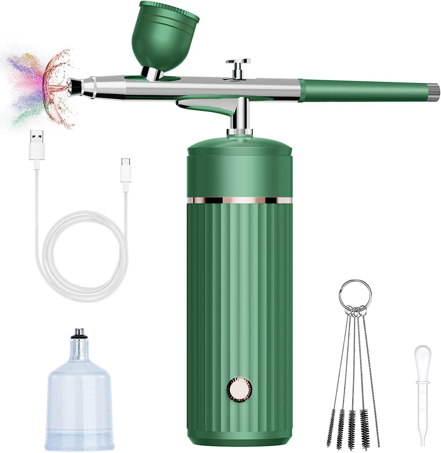 Airbrush-Kit Rechargeable Cordless Airbrush Compressor - Auto Handheld Airbrush Gun, Airbrush Set Portable Wireless Air Brush for Barber, Model Painting/green