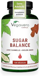 Vegavero GLYCEMIE Complex | 120 Gélules (4 MOIS) | Chrome, Cannelle, Gymnema sylvestris et Melon amer | Réguler le taux de sucre* | Sans Additifs & VEGAN