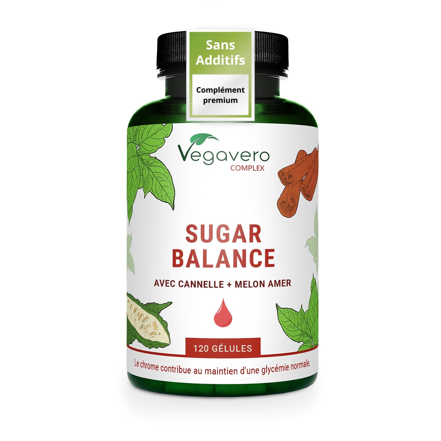 Vegavero GLYCEMIE Complex | 120 Gélules (4 MOIS) | Chrome, Cannelle, Gymnema sylvestris et Melon amer | Réguler le taux de sucre* | Sans Additifs & VEGAN