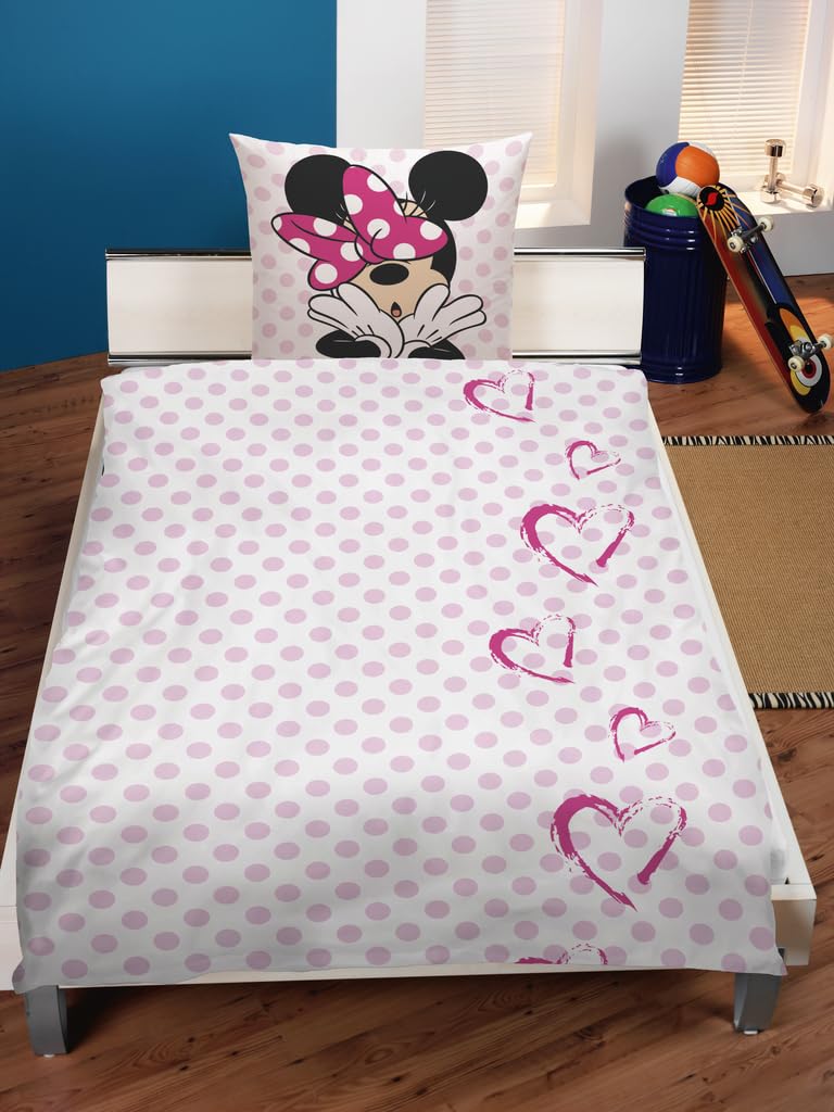 Disney Minnie Mouse biancheria da letto 80 x 80 + 135 x 200 cm, 100% cotone con chiusura lampo