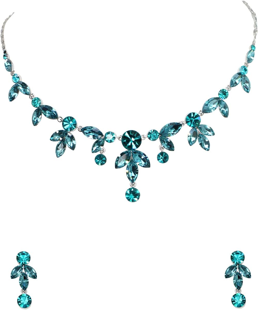 Faship Gorgeous Rhinestone Crystal Floral Necklace Earrings Set