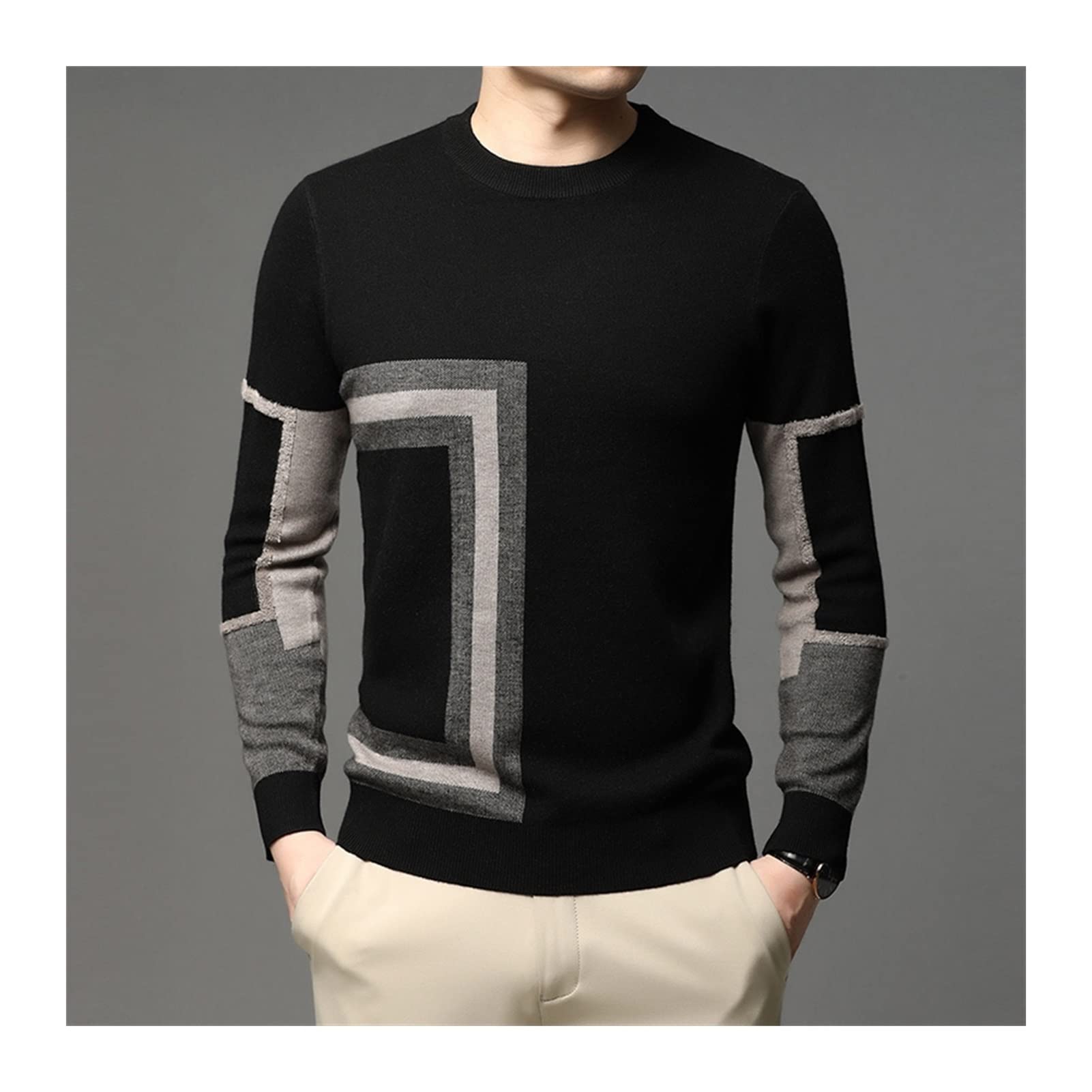 Świąteczny sweter miękki dzianinowy moda męski sweter z czarnej wełny sweter Crew Neck Autum zima swobodny sweter męskie ubrania dżentelmen sweter na zewnątrz (kolor: B, rozmiar: XL)