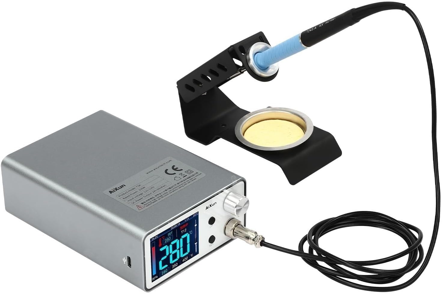 PUCHEN soldering iron pen T3A Smart Soldering Station, T3A Soldering Station with T245 Handles, Digital Soldering Station 212-932°F Temperature Control, Anti-Static, 3 Solder Tips, PUCHEN1234