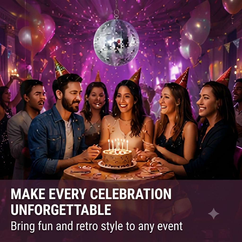 Disco Ball 12-Inch – Large Hanging Mirror Ball - Cool and Fun Hanging Party Disco Ball for Big Party Decorations, Party Design