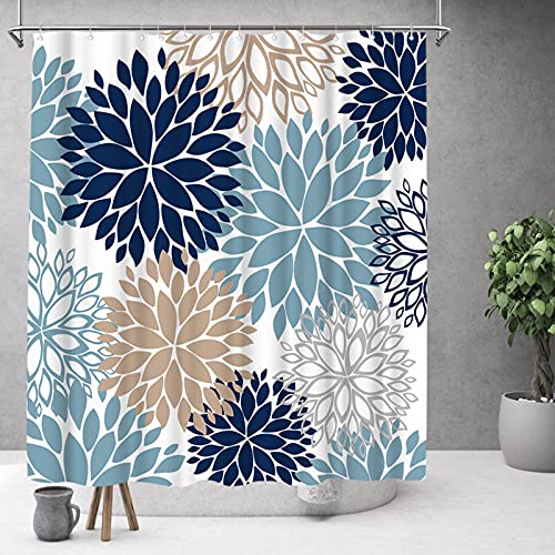 Artbones Navy Blue Shower Curtain 72X72Inch Blue Dahlia Flower Shower Curtain Bathroom Decor, Polyester Fabric Bath Curtain #TOP3
